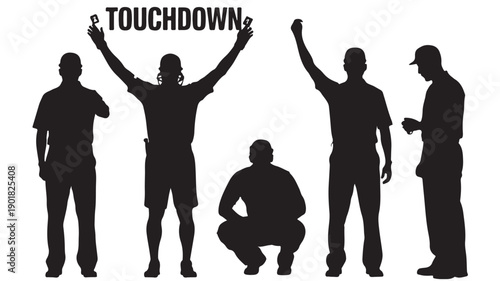 Vector Illustration Of Silhouetted Fans Celebrating Touchdown In Stadium For American Football Concept