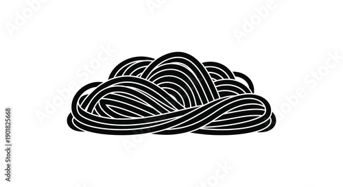 An abstract black and white illustration depicts a tangled mass resembling yarn clouds or waves high quality professional detailed modern