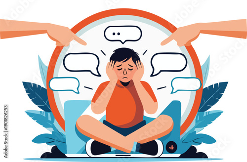 Cartoon Style Smiling Shopkeeper Working at Checkout Counter Illustration