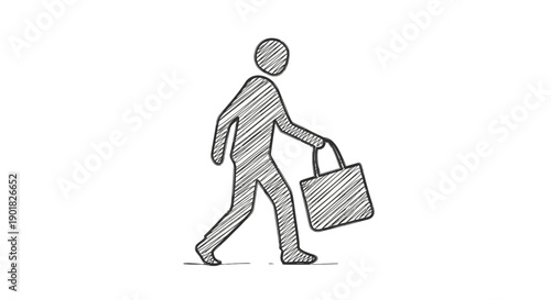 Man Walking with Briefcase Simple Line Drawing.
