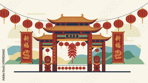 A traditional Chinese temple pavilion with ancient curved roofs glowing at night in an historic Asian city