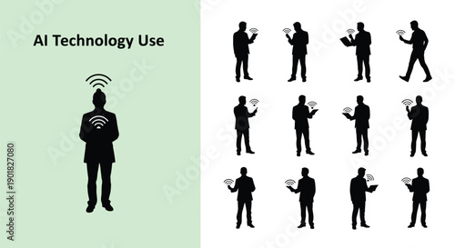 Artificial intelligence silhouette set showing smart technology digital assistant and ai usage