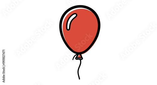 Red Balloon with Black Outline and Knot.