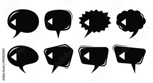 Collection of various black speech bubbles and thought balloons