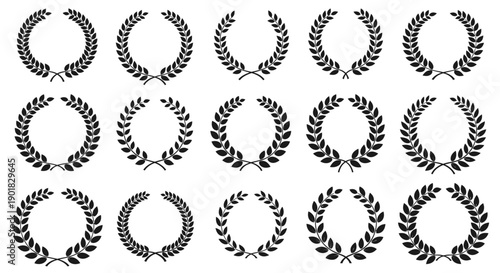A collection of various laurel wreath designs, presented in a grid layout against a white background.