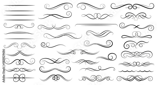 A collection of elegant decorative swirls and flourishes, perfect for adding a touch of sophistication to designs.