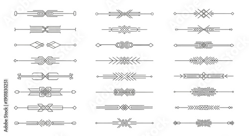 A collection of elegant black and white vector text dividers and decorative page separators with various geometric patterns.