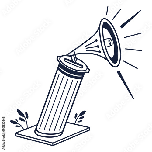 Bilde på lerret A vintage megaphone with sound waves emanating from it in a whimsical style