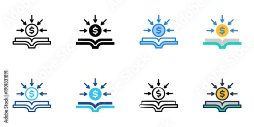 Crowdfunding Education icons set multiple style collection. Editable stroke 
