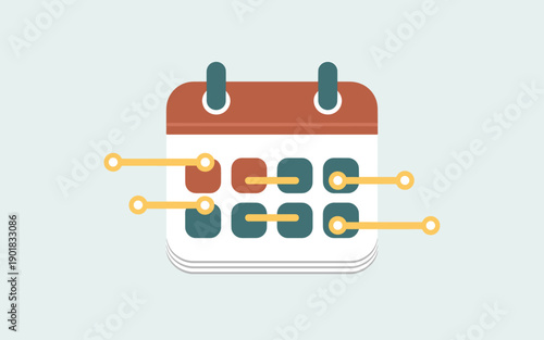 A vector graphic illustration of a calendar with connected dates on a light green background