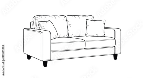 A comfortable and stylish two-seater sofa with plush cushions and elegant legs for any living room space.