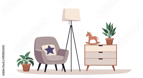 A cozy reading nook with a comfortable armchair and a stylish floor lamp.