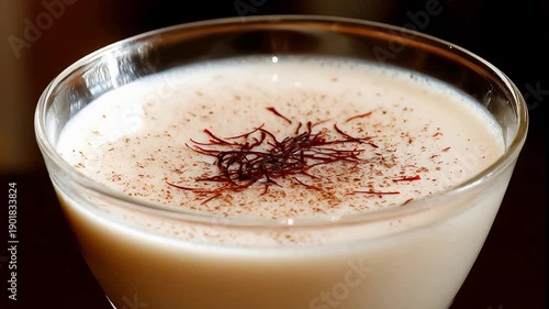 Wallpaper Mural Delicious Creamy Saffron Milk Drink in Glass. Close up of Traditional Indian Dessert Beverage. Torontodigital.ca