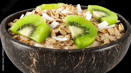 Wallpaper Mural Healthy Breakfast Smoothie Bowl with Fresh Kiwi Slices and Crunchy Granola in Coconut Shell. Torontodigital.ca