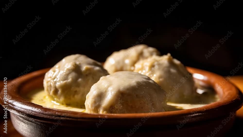 custom made wallpaper toronto digitalClose up of delicious dumplings in creamy sauce served in a rustic earthenware bowl.
