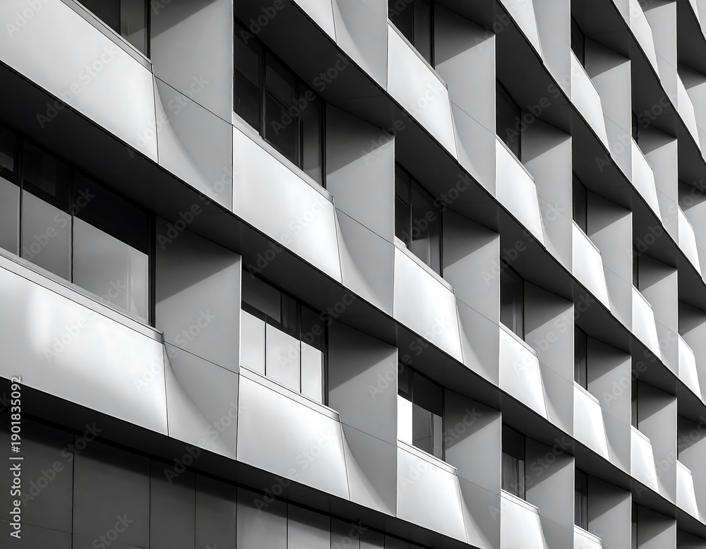 Fototapeta premium Modern architecture exterior geometric facade pattern in black and white