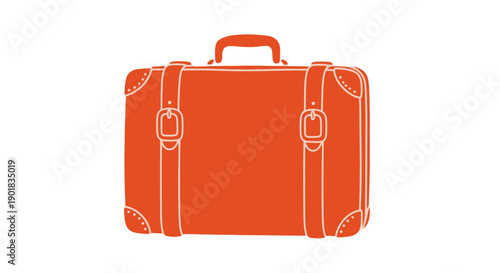 Orange Suitcase with Handle and Buckles.