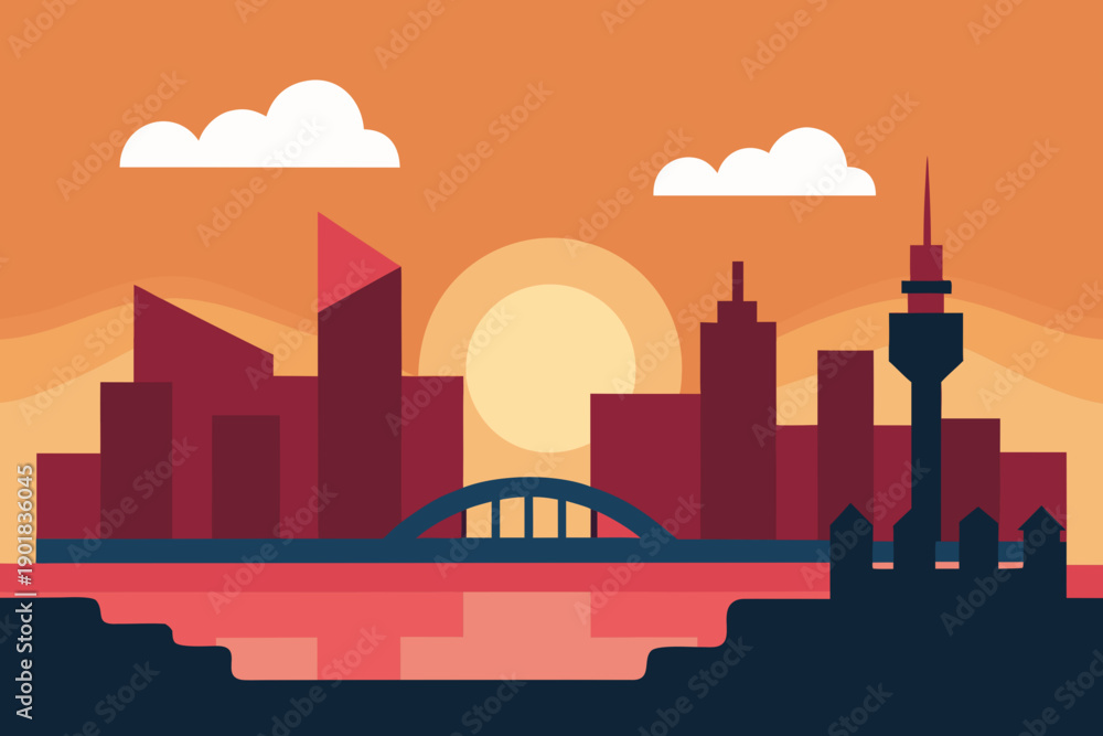 Obraz premium Seoul Sunset Cityscape Vector Illustration