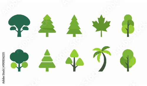 SEO Friendly Title
Flat green tree icons set for infographics ecology education and web design isolated on white background
