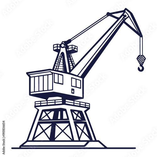 Fotografie A detailed illustration of a large industrial crane on a sturdy base Vector