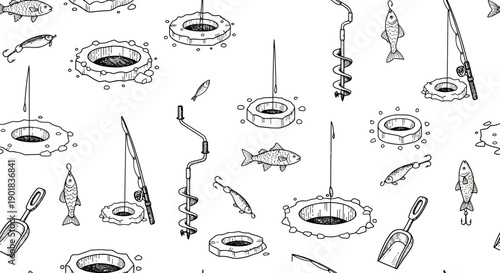 Fishing Gear Patterns, Fishing Equipment, Illustrative Design, Outdoors