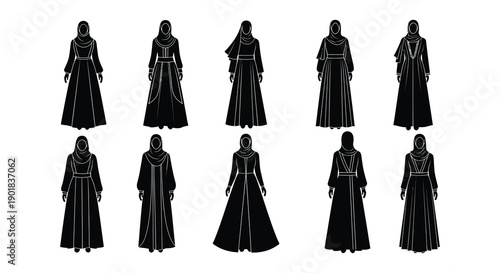 Collection of black silhouette figures depicting women in traditional islamic dress