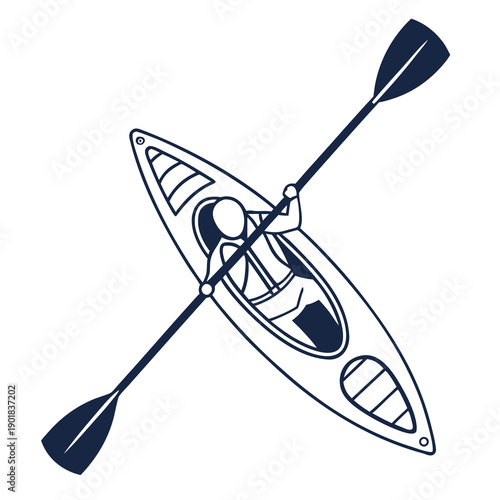 A detailed illustration of a traditional kayak with a double-bladed paddle. Vector