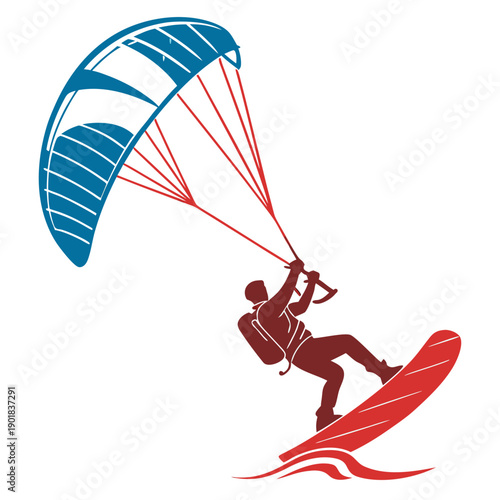 Fotografi A person is parasailing over the ocean with a colorful parachute