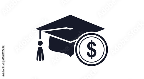 Graduation cap with a dollar coin symbolizing educational costs and financial aid.