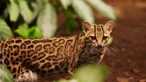 Ocelot Slow Motion Walking in the Forest