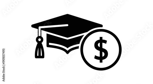 A graduation cap with a dollar sign coin next to it, symbolizing education costs or financial aid.