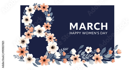 A beautiful floral arrangement in the shape of the number 8, celebrating International Women's Day on March 8th.