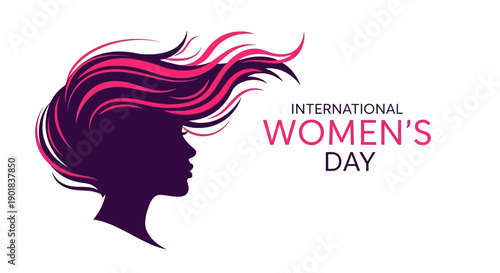 International Women's Day graphic featuring a silhouette of a woman's profile with flowing, vibrant hair.