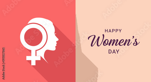 Happy Women's Day graphic with a silhouette of a woman's profile and the female symbol.