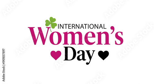International Women's Day logo with a clover and hearts, celebrating women worldwide.