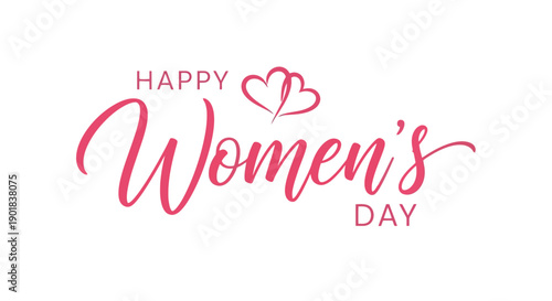 Happy Women's Day text with two pink hearts above the word Women's.
