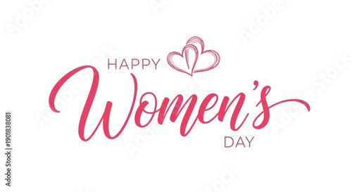 Happy Women's Day text with two pink hearts above the word Women's.