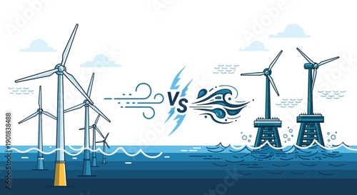 Wind turbines onshore versus offshore renewable energy
