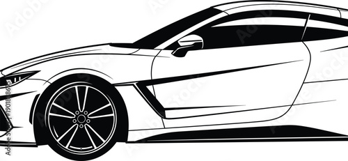 Modern Luxury Sports Car Silhouette and High Performance Vehicle Side View Illustration for Automotive Industry Speed Concept and Race Car Design Isolated on White
