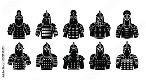 Nine illustrations of historical european knights in full plate armor