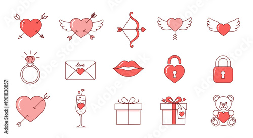 Valentines Day Love Icons Set Illustration.