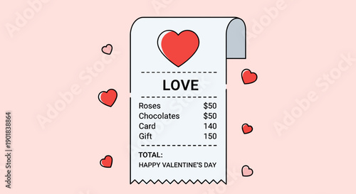 Valentines Day Love Receipt Heart Illustration.