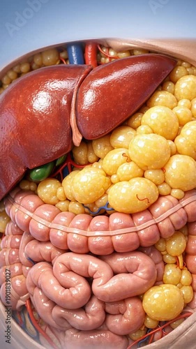 Wallpaper Mural Human abdomen anatomy organ liver fat obesity metabolic syndrome health education 3d internal organ digestive system intestine visceral fat detailed human anatomy medical illustration Torontodigital.ca