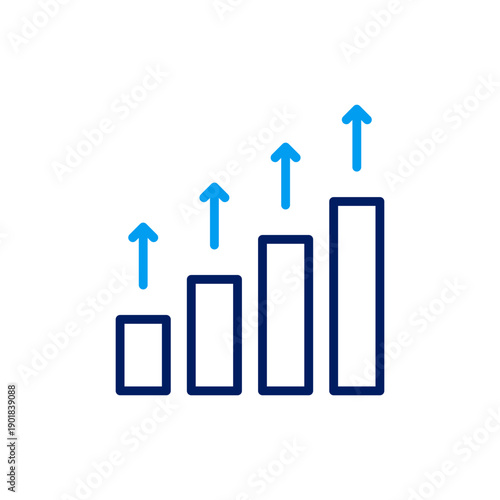 Blue outline bar chart with multiple upward arrows, depicting incremental financial growth and sequential progress.
