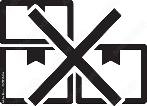 A black and white icon of a crossed-out image gallery with four photos.