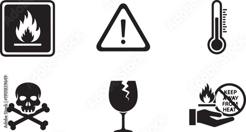 Collection of various warning and safety symbols for different hazards and precautions
