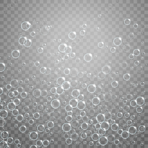 Realistic soap bubbles floating on a transparent background