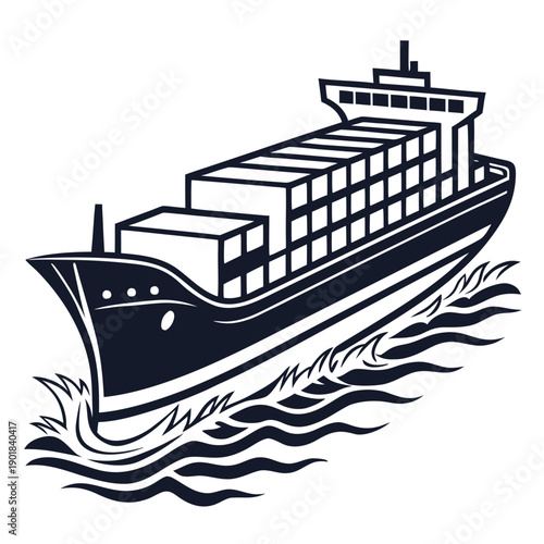 Obraz na plátně A large cargo ship sailing on a wavy ocean, transporting containers