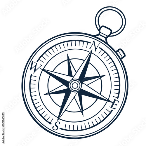 A vintage compass with a chain attached, symbolizing navigation and adventure. Vector