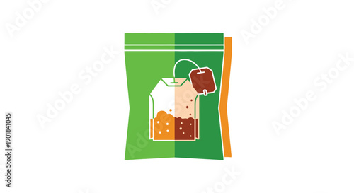 Green packaging displays a tea bag with a red tag and string